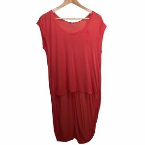 Anthropologie Bordeaux High Low Coral T-Shirt Sz L